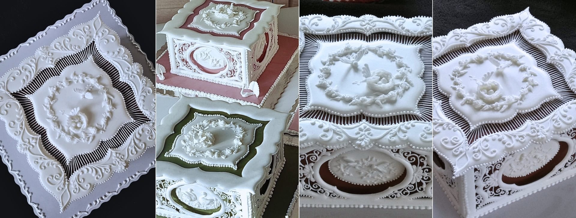 Royal icing paneles tortadíszítő tanfolyam borítókép kollázs tortákkal