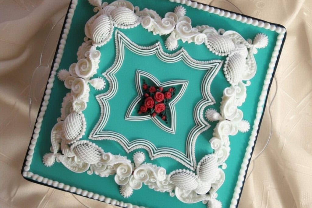 Felülírásos cukormázas - overpiping royal icing torta felülnézetben