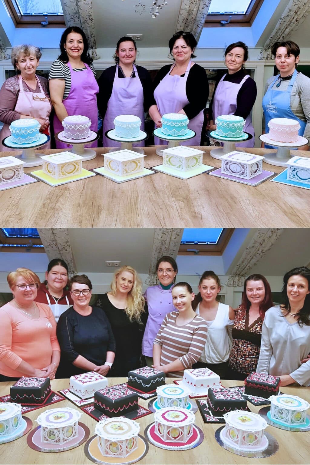 Royal icing tortadíszítő tanfolyam résztvevői kollázs kép.